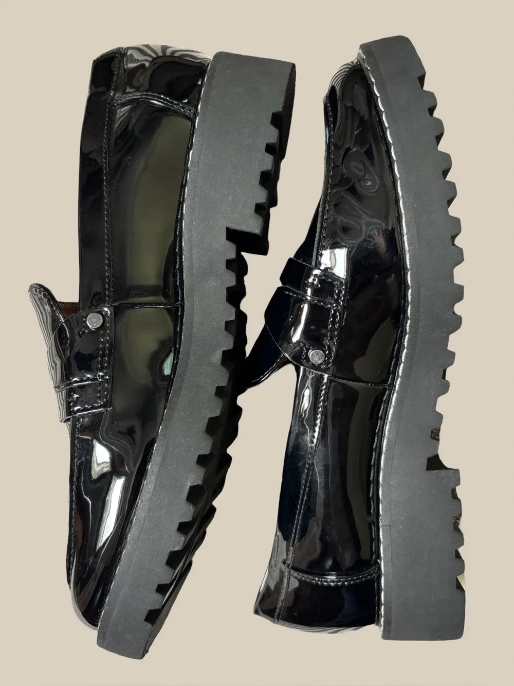 Franco Sarto Cassandra Black Patent Penny Loafers Chunky Platform NWOB SZ 6.5